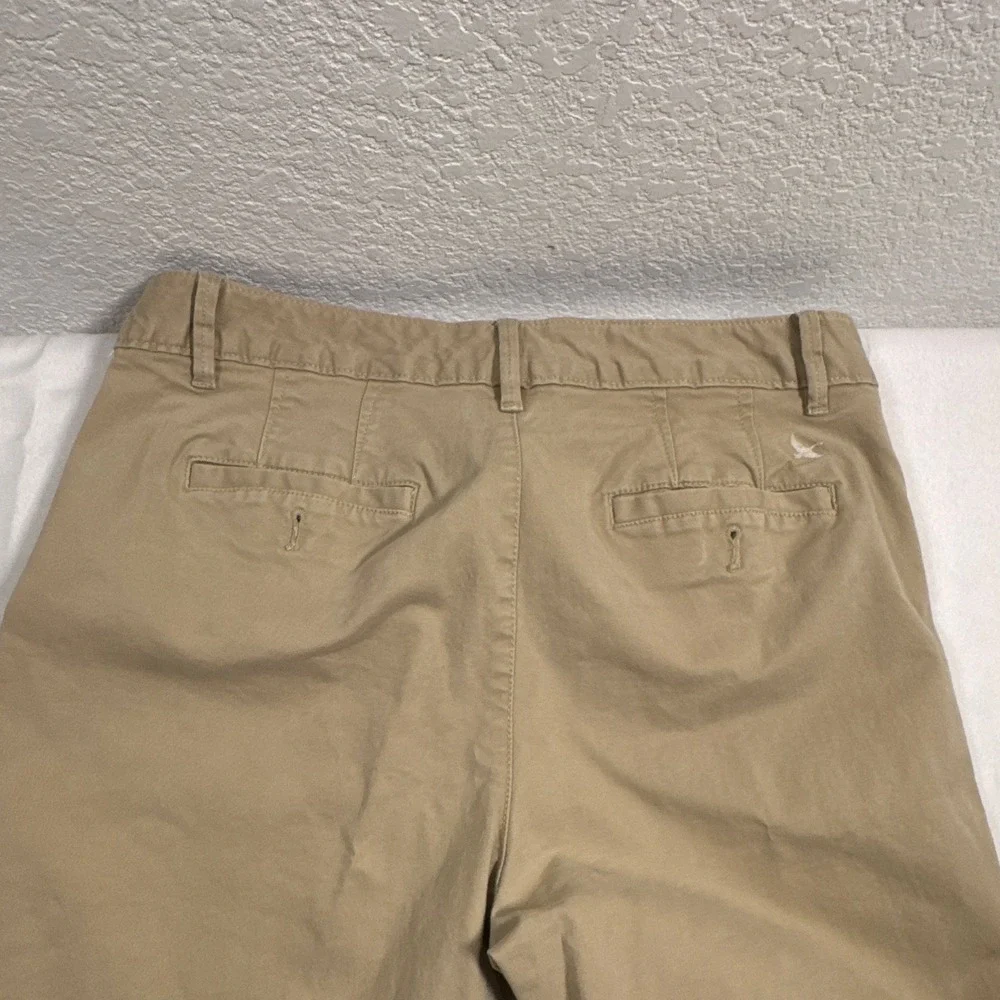 Eddie Bauer Legendwash Beige Chino Pants 32W Size 6 Curvy Flat Front Stretch